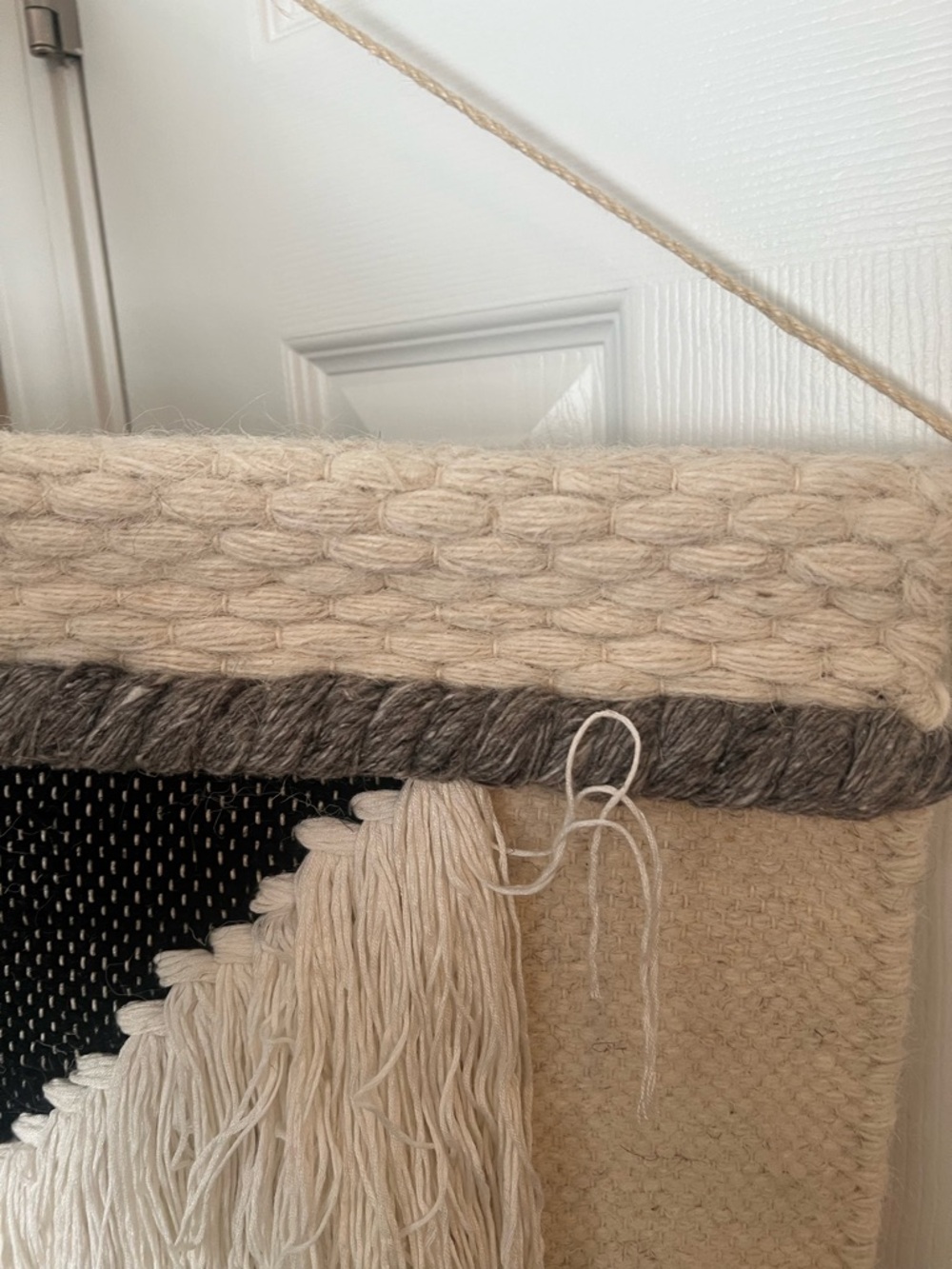 Large Handwoven Cream and Black Wall Hanging Tapestry - Brand wool wall art - Picture 3 of 10